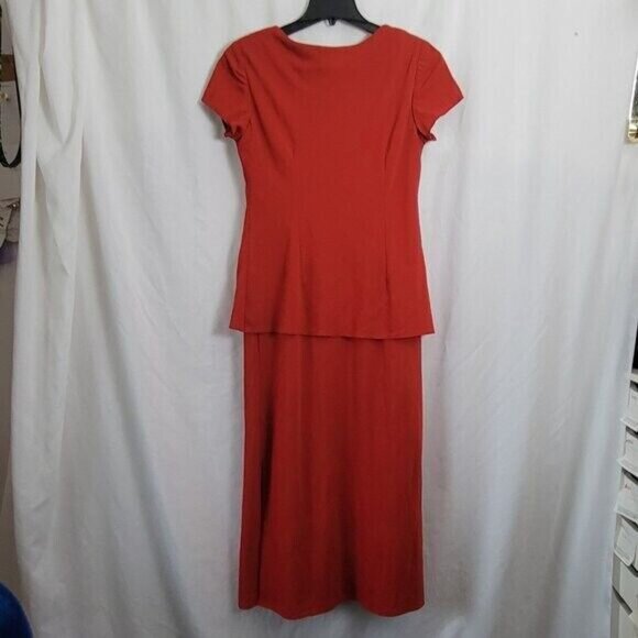 Jessica Howard Dress Red vtg Layered sophisticated Rayon slits Size 10 80s maxi - Picture 3 of 17